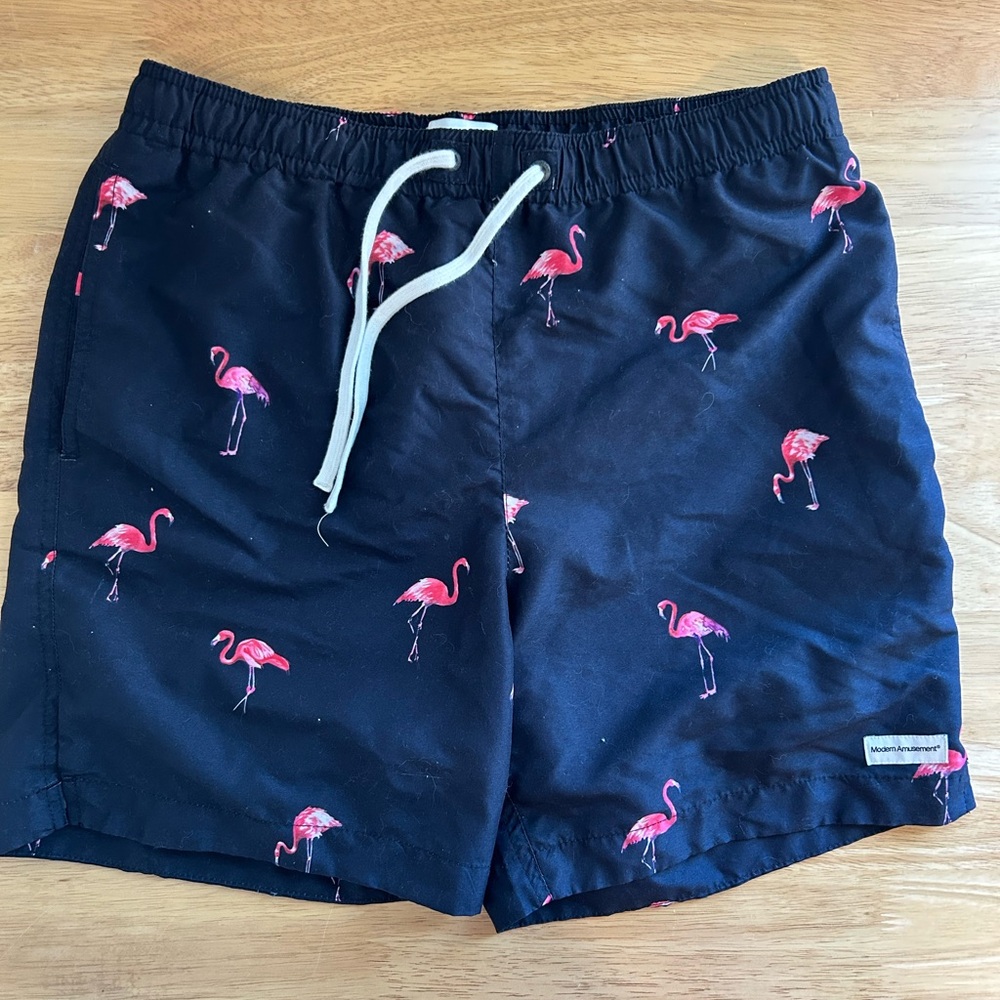 Navy Flamingo Print Men's Swim Shorts